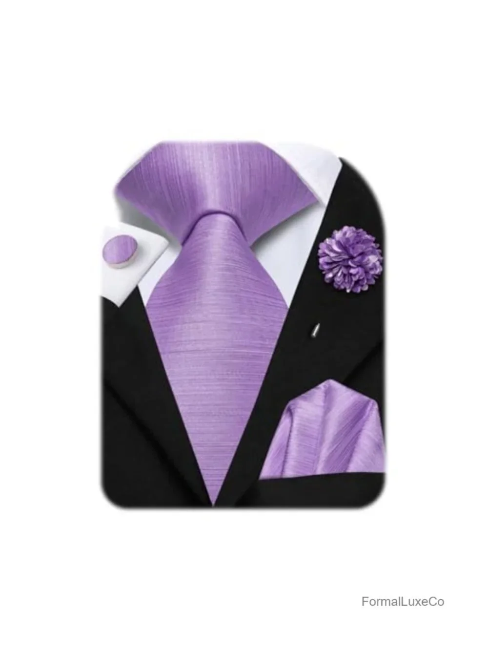 Men's Silk Tie Set with Lapel Pin Cufflinks Pocket Square for Wedding Business